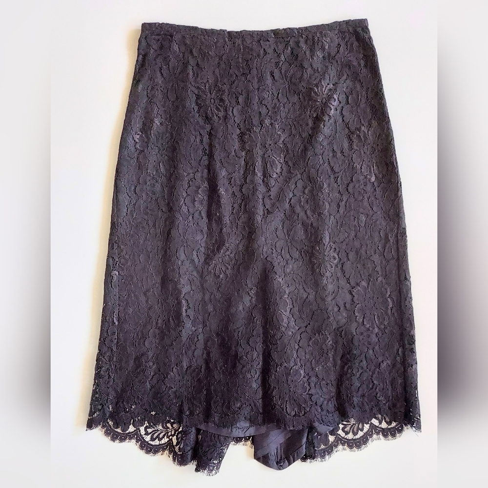 Donna Degnan Lace Floral Lined Mid Legth Skirt Black Size 2